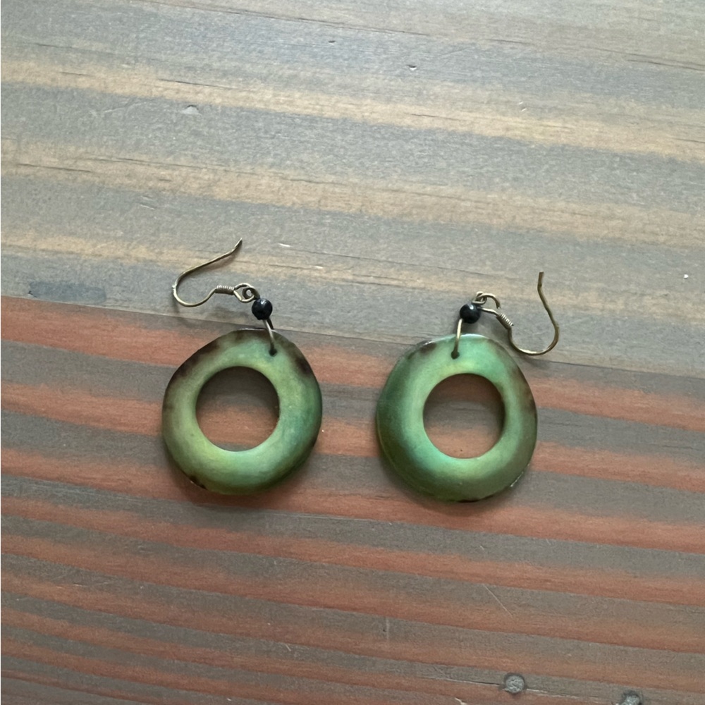 Green Resin Hoop dangle Earrings